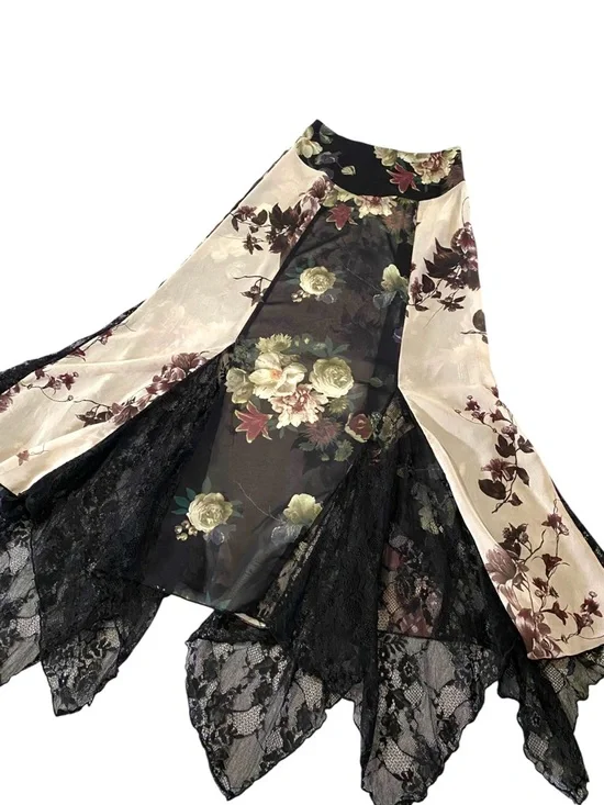 Dolls Kill Widow Maxi Skirt XXS Black Floral Lace Boho Whimsigoth Fairy Grunge - Picture 1 of 8